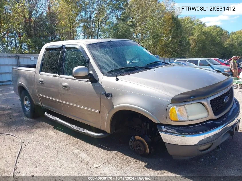 2002 Ford F-150 Lariat/Xlt VIN: 1FTRW08L12KE31412 Lot: 40630170