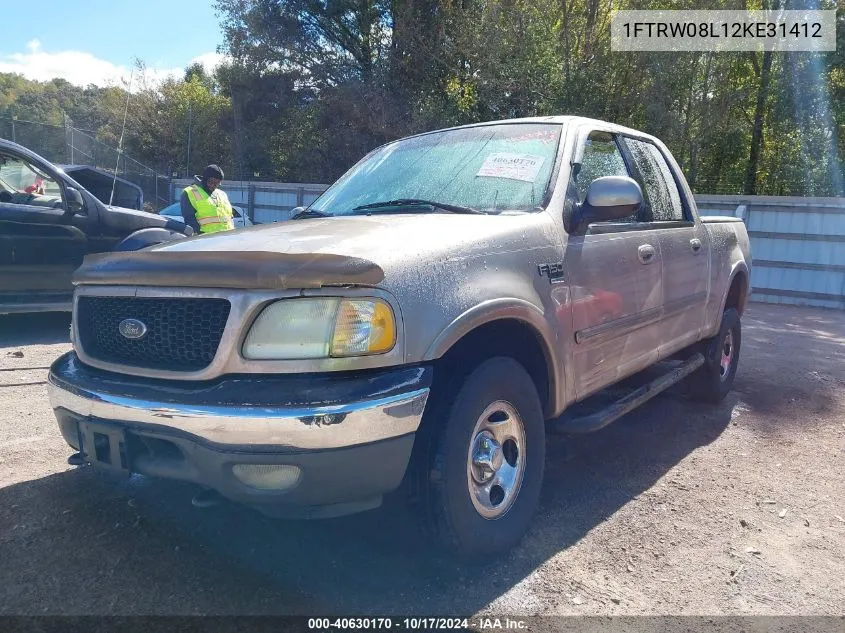 2002 Ford F-150 Lariat/Xlt VIN: 1FTRW08L12KE31412 Lot: 40630170