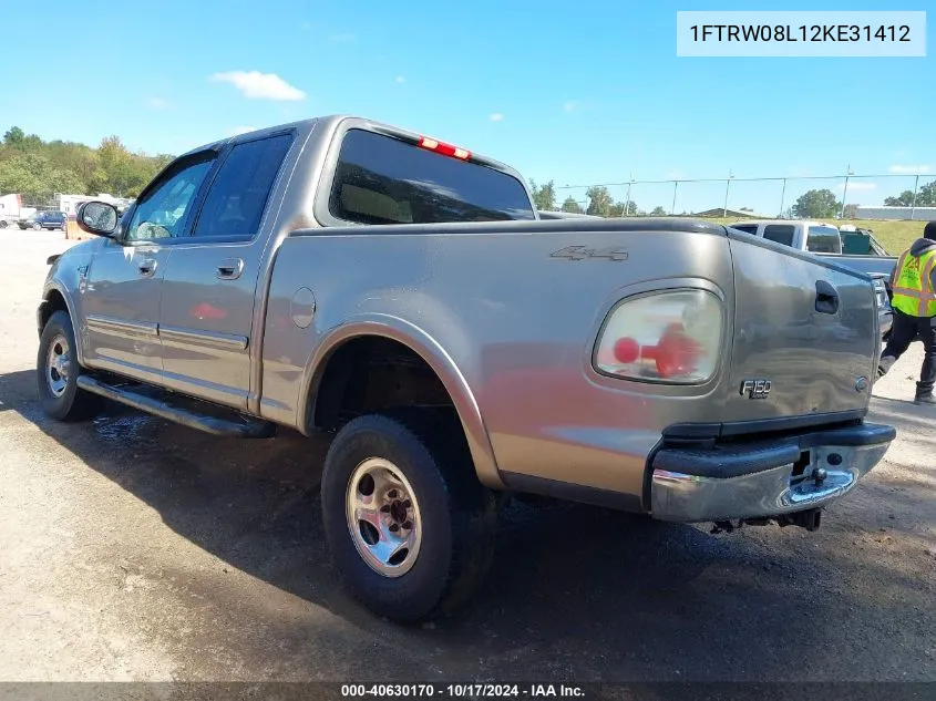 2002 Ford F-150 Lariat/Xlt VIN: 1FTRW08L12KE31412 Lot: 40630170