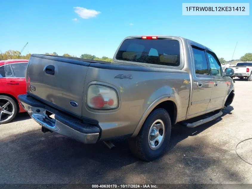 2002 Ford F-150 Lariat/Xlt VIN: 1FTRW08L12KE31412 Lot: 40630170