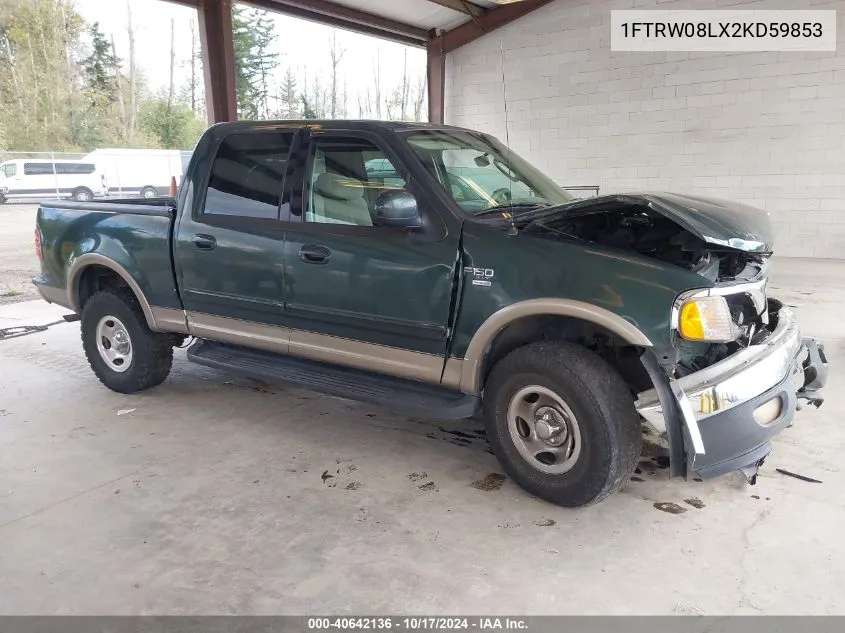 2002 Ford F-150 Lariat/Xlt VIN: 1FTRW08LX2KD59853 Lot: 40642136