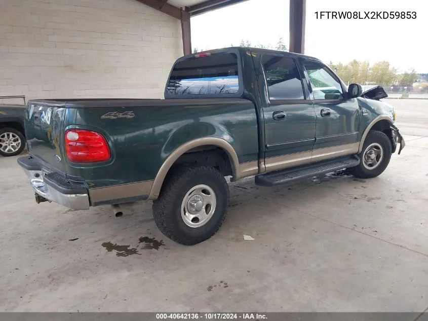 2002 Ford F-150 Lariat/Xlt VIN: 1FTRW08LX2KD59853 Lot: 40642136