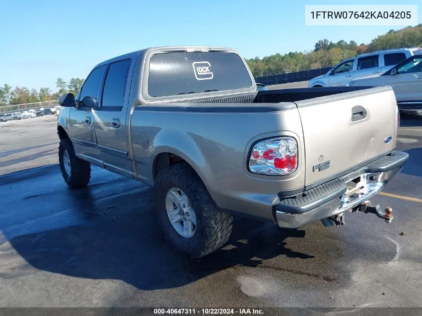 2002 Ford F-150 Lariat/Xlt VIN: 1FTRW07642KA04205 Lot: 40647311