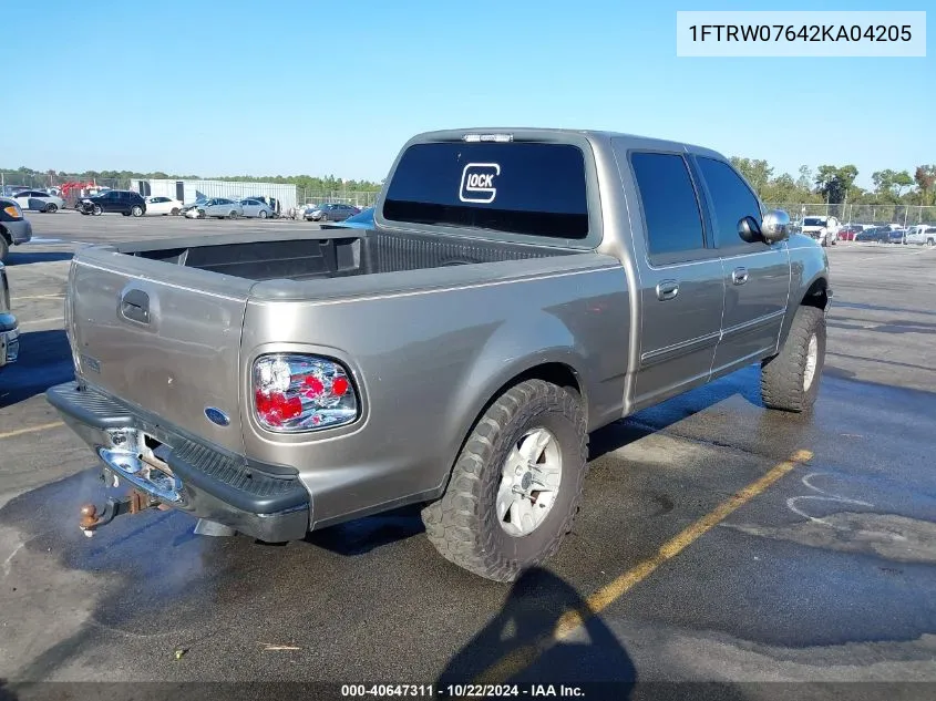 2002 Ford F-150 Lariat/Xlt VIN: 1FTRW07642KA04205 Lot: 40647311