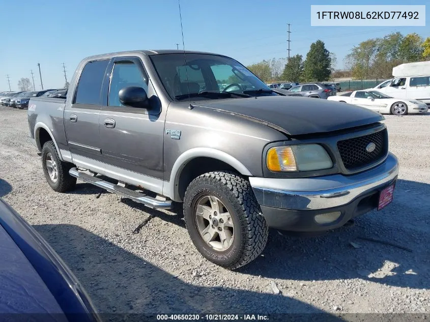 2002 Ford F-150 Lariat/Xlt VIN: 1FTRW08L62KD77492 Lot: 40650230