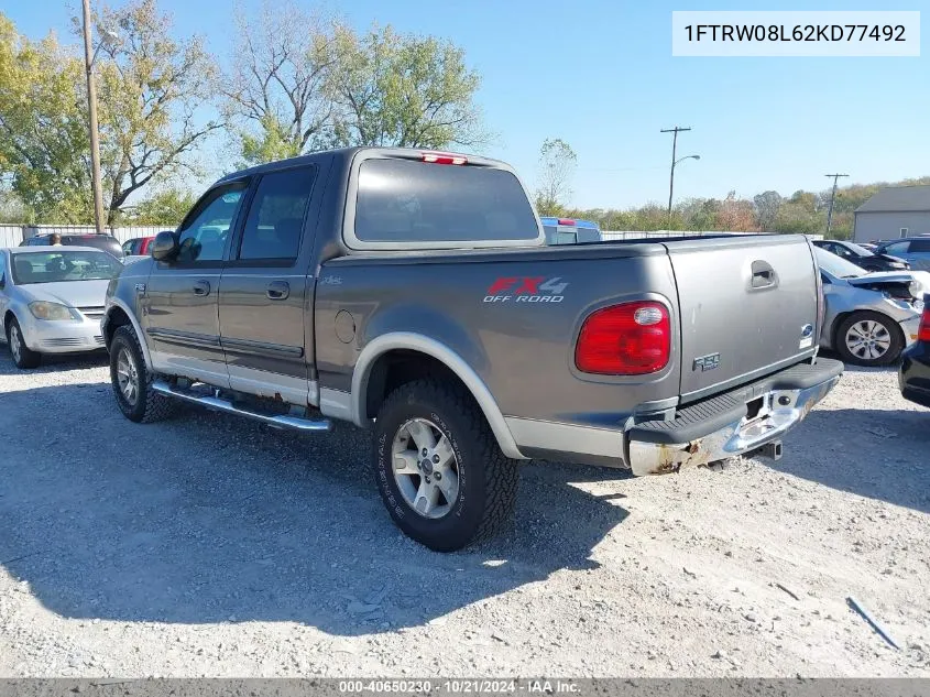 2002 Ford F-150 Lariat/Xlt VIN: 1FTRW08L62KD77492 Lot: 40650230