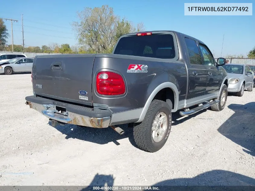 2002 Ford F-150 Lariat/Xlt VIN: 1FTRW08L62KD77492 Lot: 40650230