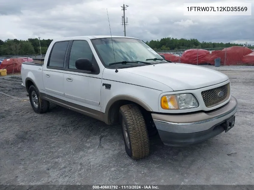 2002 Ford F-150 Lariat/Xlt VIN: 1FTRW07L12KD35569 Lot: 40683792