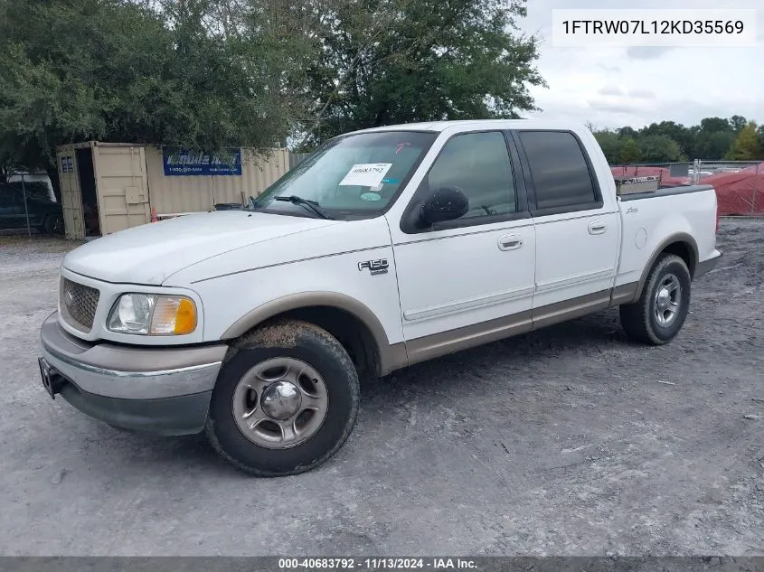 2002 Ford F-150 Lariat/Xlt VIN: 1FTRW07L12KD35569 Lot: 40683792