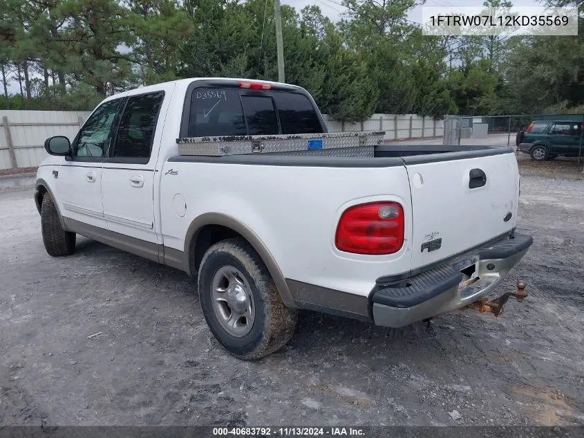 2002 Ford F-150 Lariat/Xlt VIN: 1FTRW07L12KD35569 Lot: 40683792