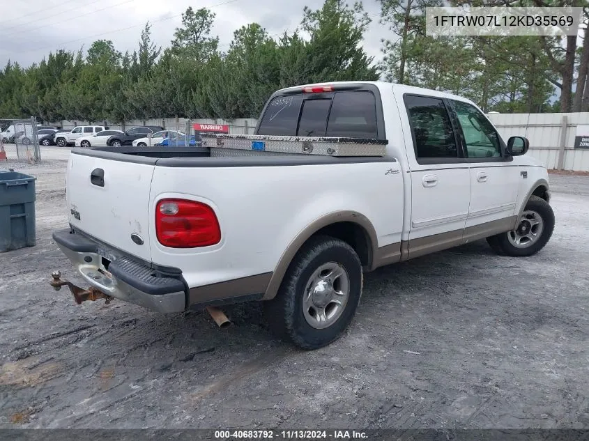 2002 Ford F-150 Lariat/Xlt VIN: 1FTRW07L12KD35569 Lot: 40683792