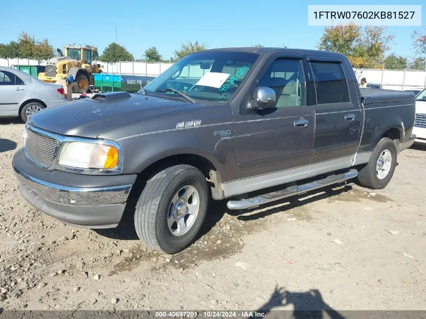 2002 Ford F-150 Lariat/Xlt VIN: 1FTRW07602KB81527 Lot: 40697201