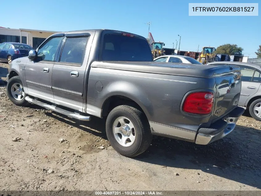 2002 Ford F-150 Lariat/Xlt VIN: 1FTRW07602KB81527 Lot: 40697201