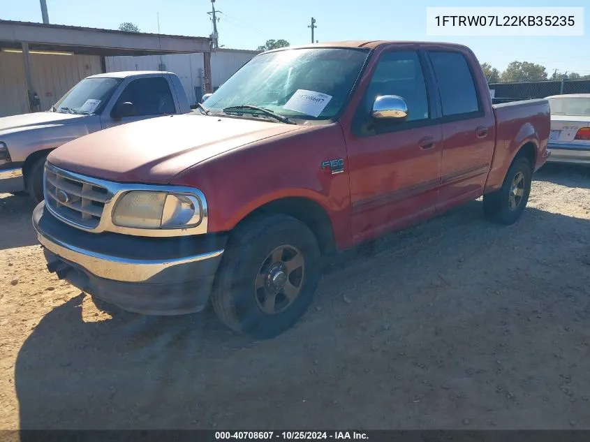 2002 Ford F-150 Lariat/Xlt VIN: 1FTRW07L22KB35235 Lot: 40708607