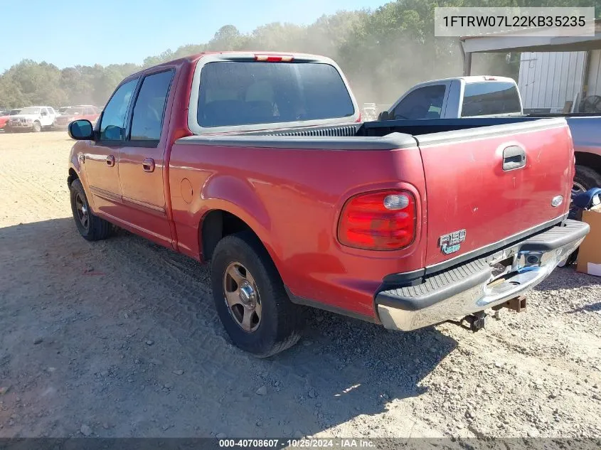 2002 Ford F-150 Lariat/Xlt VIN: 1FTRW07L22KB35235 Lot: 40708607