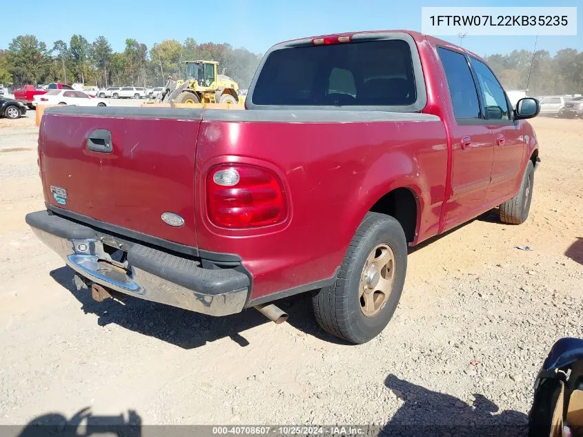 2002 Ford F-150 Lariat/Xlt VIN: 1FTRW07L22KB35235 Lot: 40708607