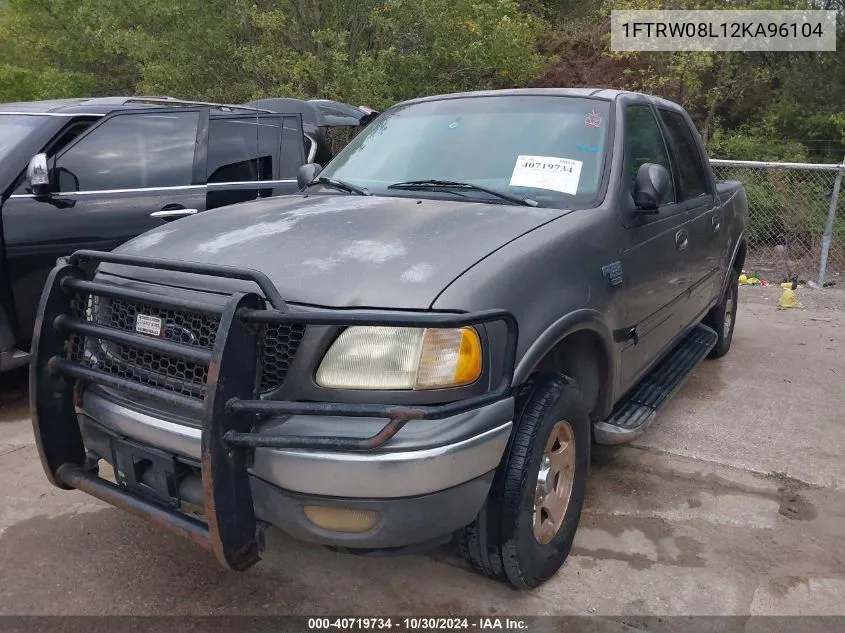 2002 Ford F-150 Lariat/Xlt VIN: 1FTRW08L12KA96104 Lot: 40719734