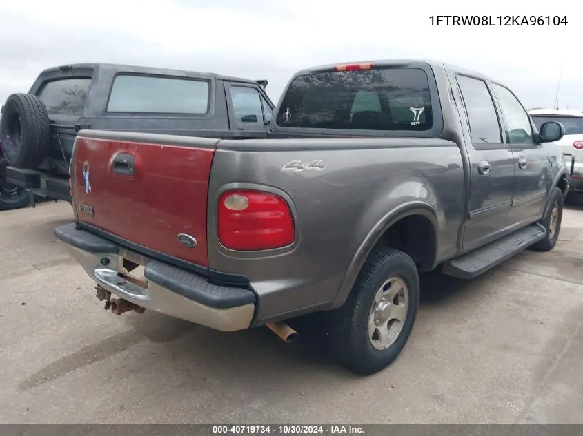 2002 Ford F-150 Lariat/Xlt VIN: 1FTRW08L12KA96104 Lot: 40719734