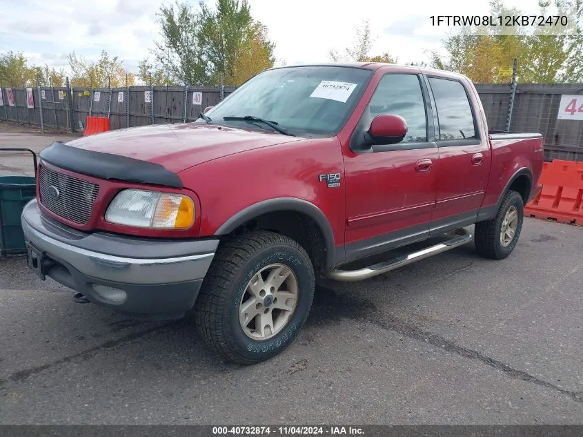 2002 Ford F-150 Lariat/Xlt VIN: 1FTRW08L12KB72470 Lot: 40732874