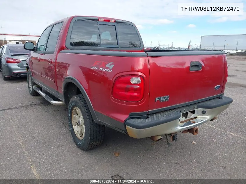 2002 Ford F-150 Lariat/Xlt VIN: 1FTRW08L12KB72470 Lot: 40732874