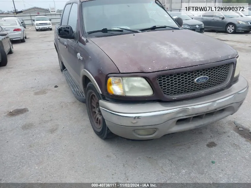 2002 Ford F-150 King Ranch/Lariat/Xlt VIN: 1FTRW07L12KB90372 Lot: 40736117