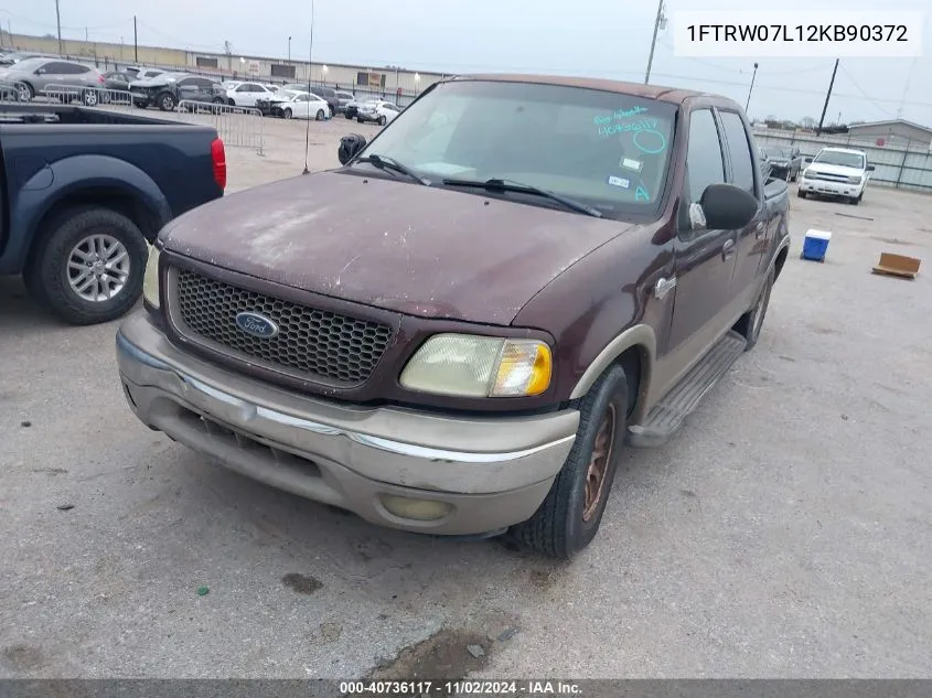 2002 Ford F-150 King Ranch/Lariat/Xlt VIN: 1FTRW07L12KB90372 Lot: 40736117