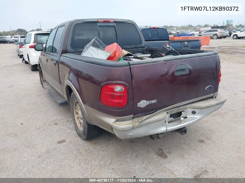 2002 Ford F-150 King Ranch/Lariat/Xlt VIN: 1FTRW07L12KB90372 Lot: 40736117