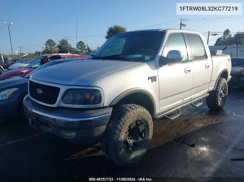 2002 Ford F-150 Lariat/Xlt VIN: 1FTRW08L32KC77219 Lot: 40751723