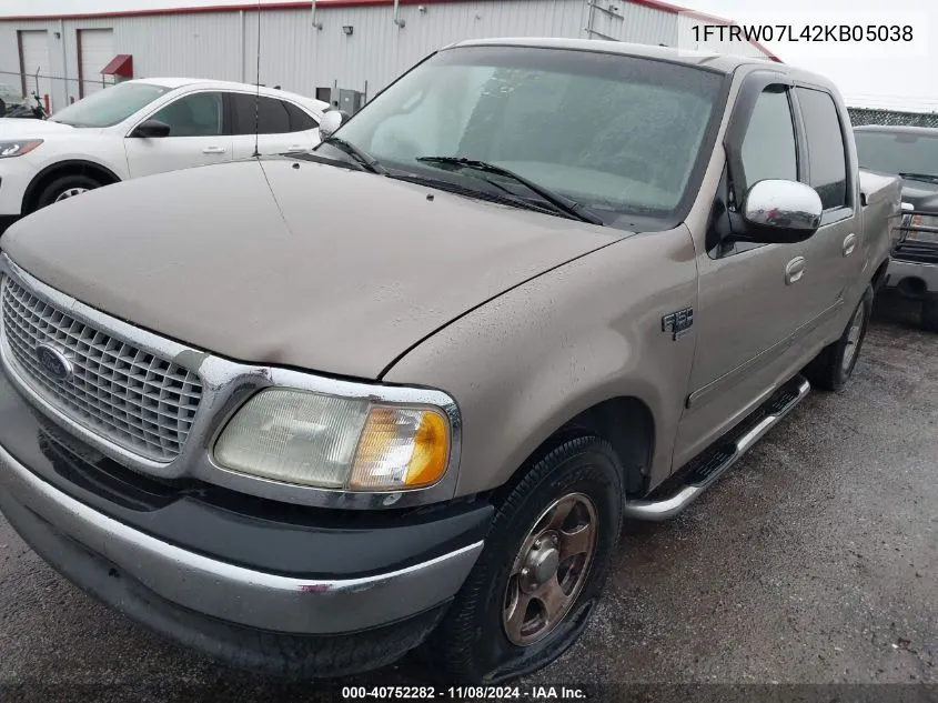 2002 Ford F-150 Lariat/Xlt VIN: 1FTRW07L42KB05038 Lot: 40752282