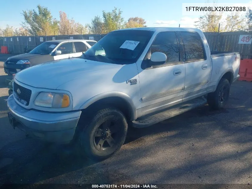 2002 Ford F-150 Lariat/Xlt VIN: 1FTRW08LX2KB27088 Lot: 40753174