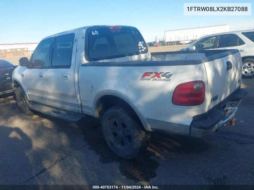 2002 Ford F-150 Lariat/Xlt VIN: 1FTRW08LX2KB27088 Lot: 40753174