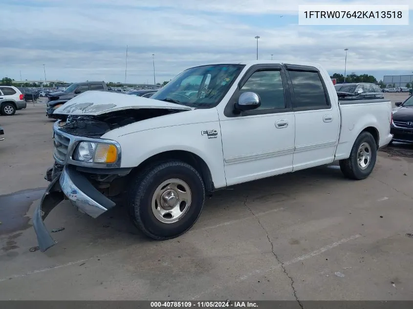 2002 Ford F-150 Lariat/Xlt VIN: 1FTRW07642KA13518 Lot: 40785109