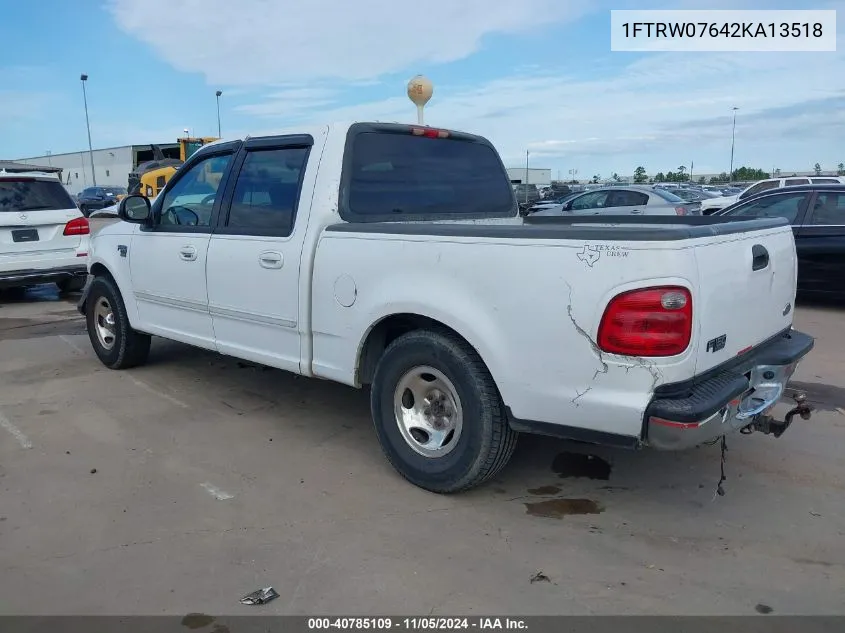 2002 Ford F-150 Lariat/Xlt VIN: 1FTRW07642KA13518 Lot: 40785109