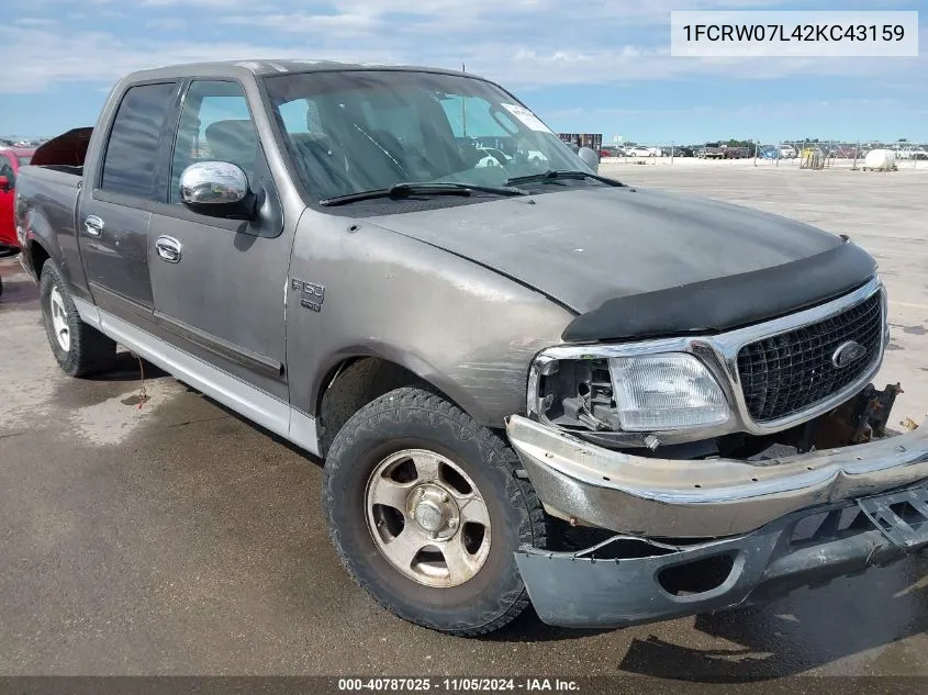 2002 Ford F150 VIN: 1FCRW07L42KC43159 Lot: 40787025