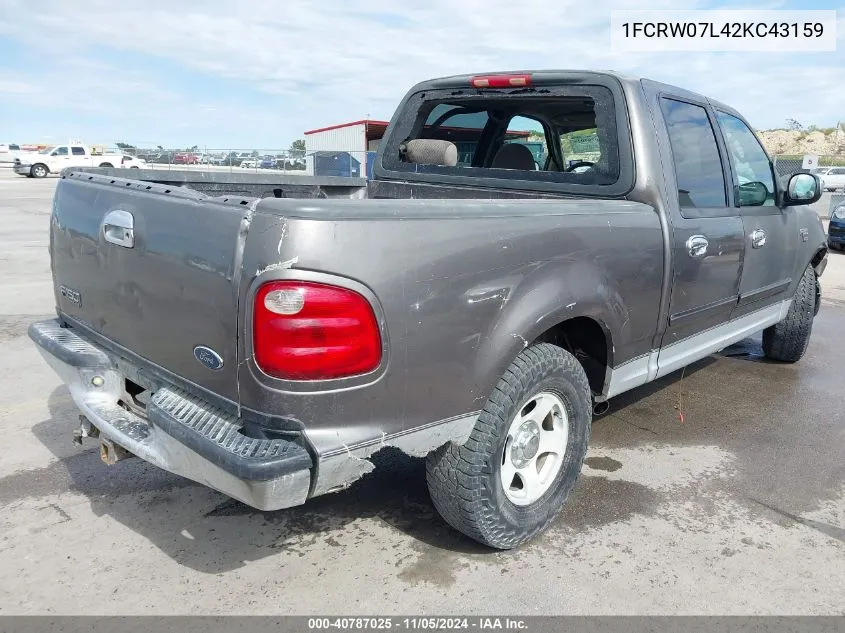 2002 Ford F150 VIN: 1FCRW07L42KC43159 Lot: 40787025