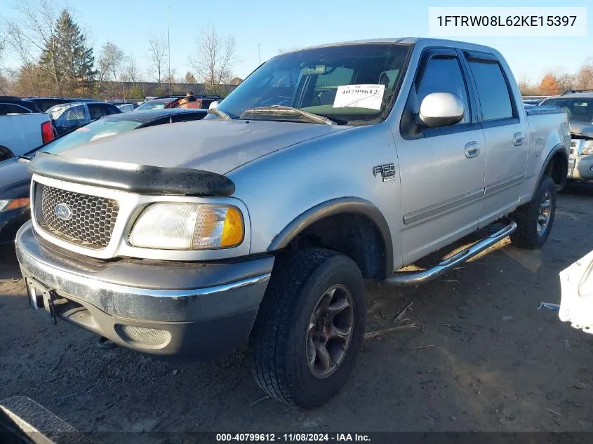 2002 Ford F-150 Lariat/Xlt VIN: 1FTRW08L62KE15397 Lot: 40799612