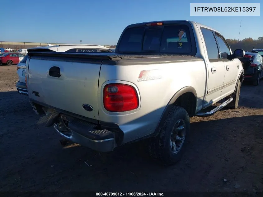 2002 Ford F-150 Lariat/Xlt VIN: 1FTRW08L62KE15397 Lot: 40799612