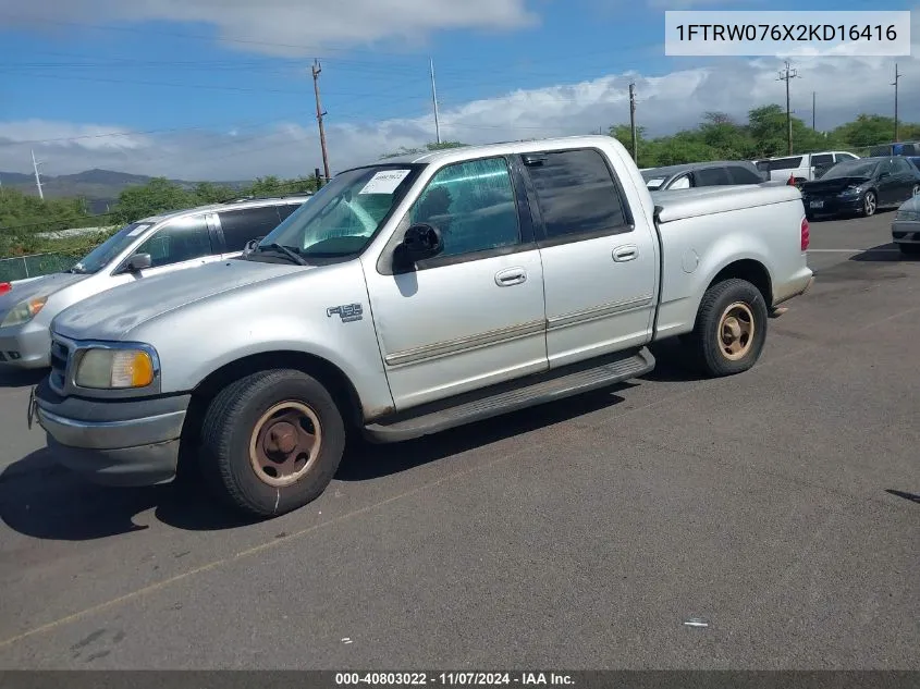 2002 Ford F-150 Lariat/Xlt VIN: 1FTRW076X2KD16416 Lot: 40803022