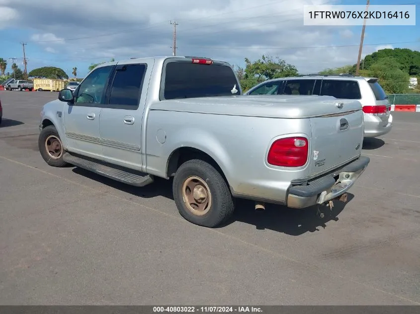 2002 Ford F-150 Lariat/Xlt VIN: 1FTRW076X2KD16416 Lot: 40803022