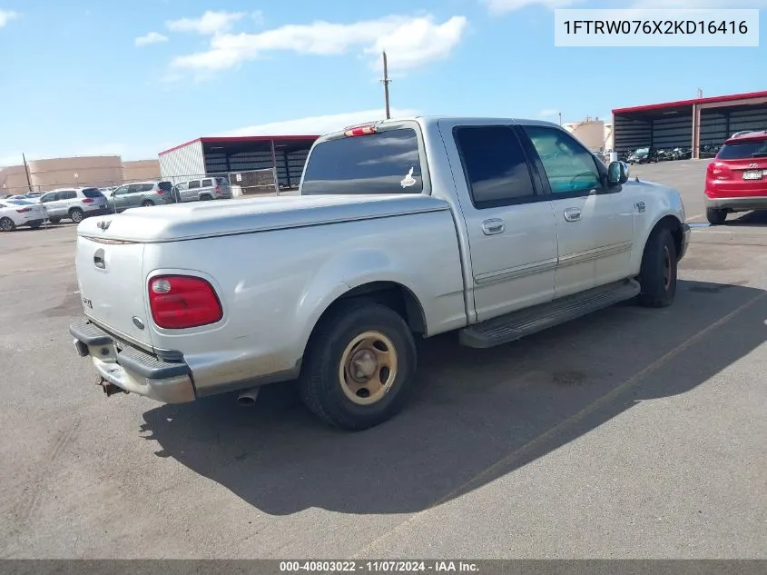 2002 Ford F-150 Lariat/Xlt VIN: 1FTRW076X2KD16416 Lot: 40803022