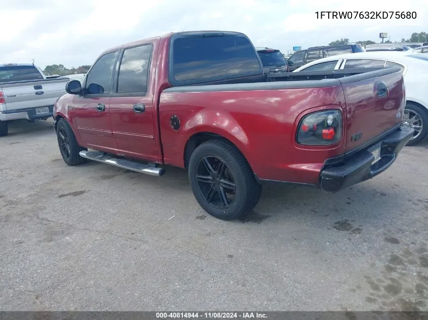 2002 Ford F-150 Lariat/Xlt VIN: 1FTRW07632KD75680 Lot: 40814944