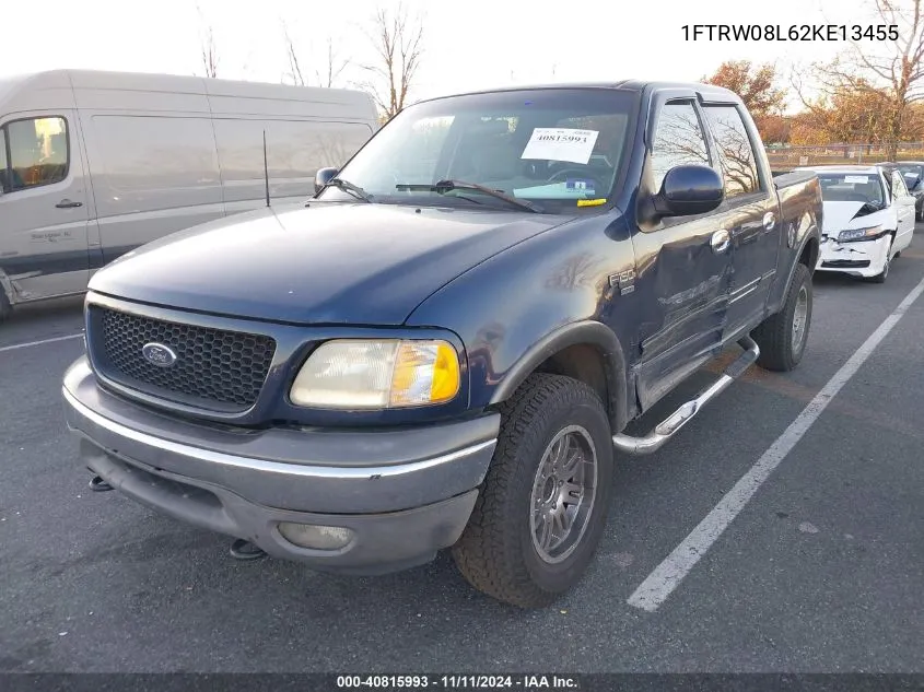 2002 Ford F-150 Lariat/Xlt VIN: 1FTRW08L62KE13455 Lot: 40815993