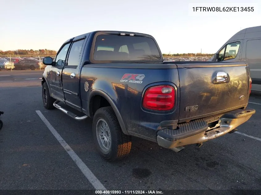 2002 Ford F-150 Lariat/Xlt VIN: 1FTRW08L62KE13455 Lot: 40815993