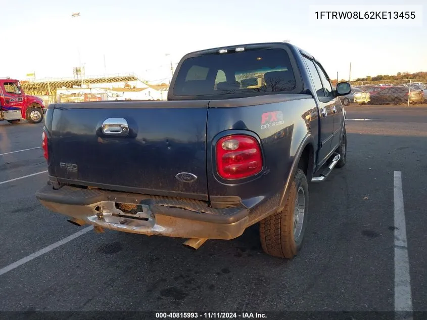 2002 Ford F-150 Lariat/Xlt VIN: 1FTRW08L62KE13455 Lot: 40815993