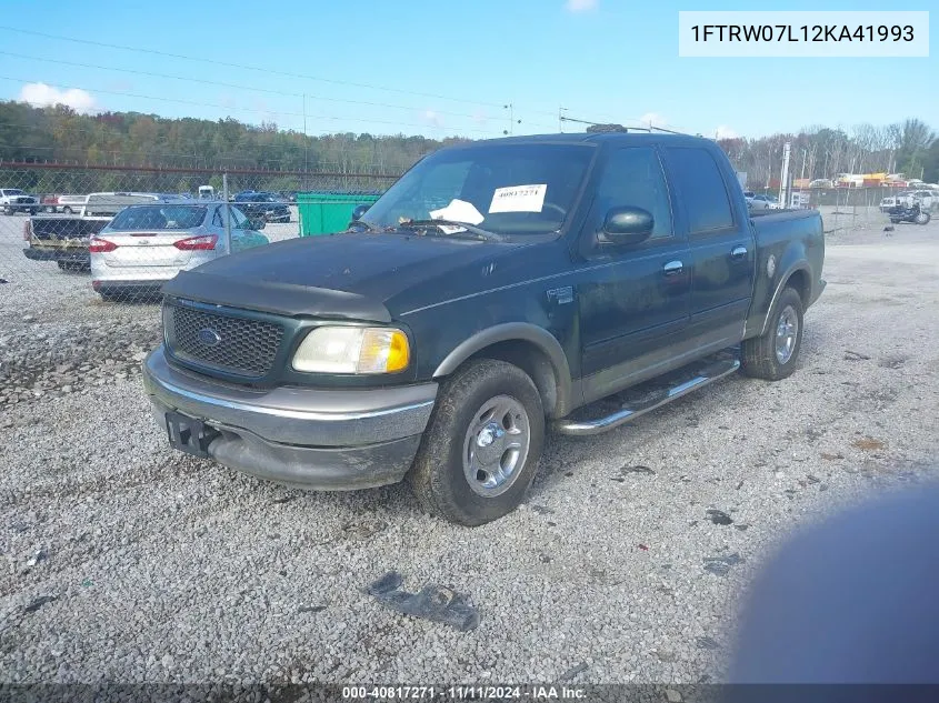 2002 Ford F-150 Lariat/Xlt VIN: 1FTRW07L12KA41993 Lot: 40817271