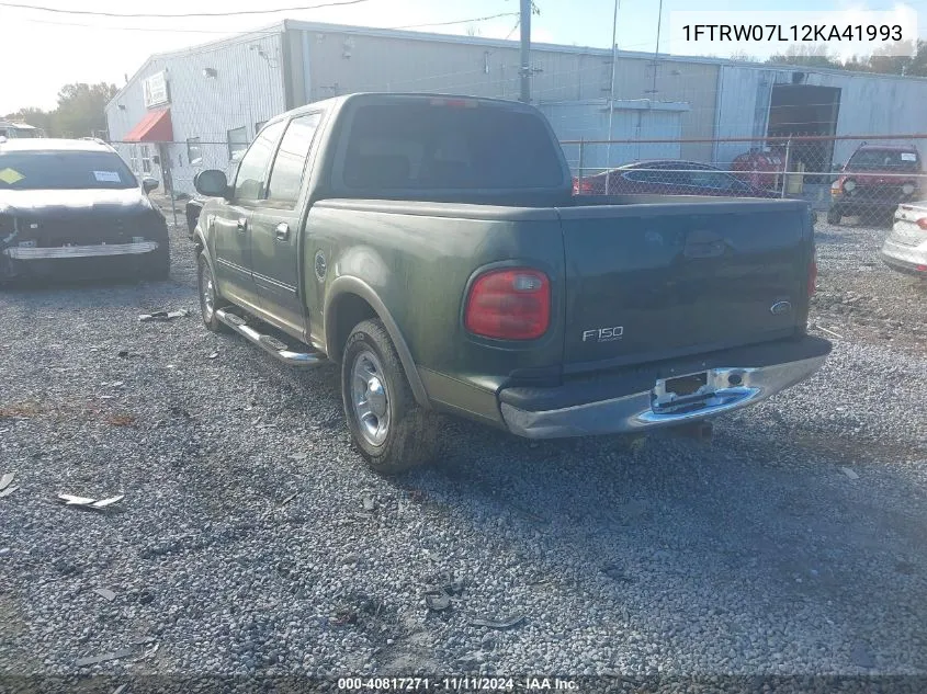 2002 Ford F-150 Lariat/Xlt VIN: 1FTRW07L12KA41993 Lot: 40817271