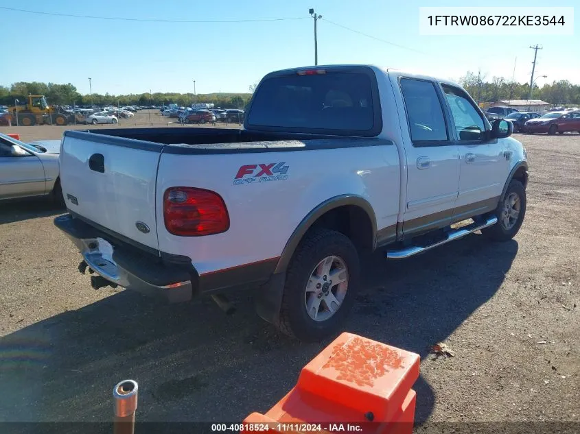 2002 Ford F150 Lariat/Xlt VIN: 1FTRW086722KE3544 Lot: 40818524