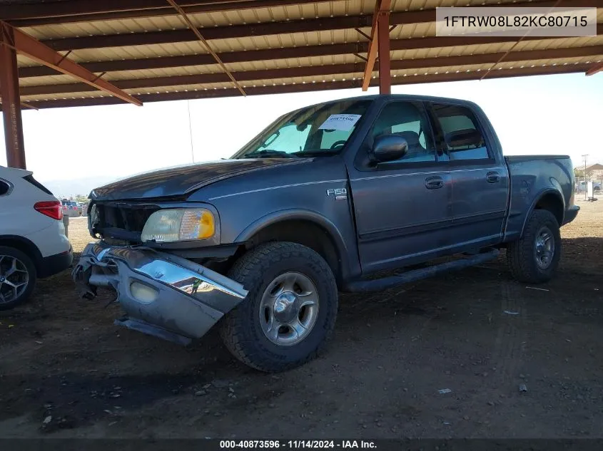 2002 Ford F-150 Lariat/Xlt VIN: 1FTRW08L82KC80715 Lot: 40873596