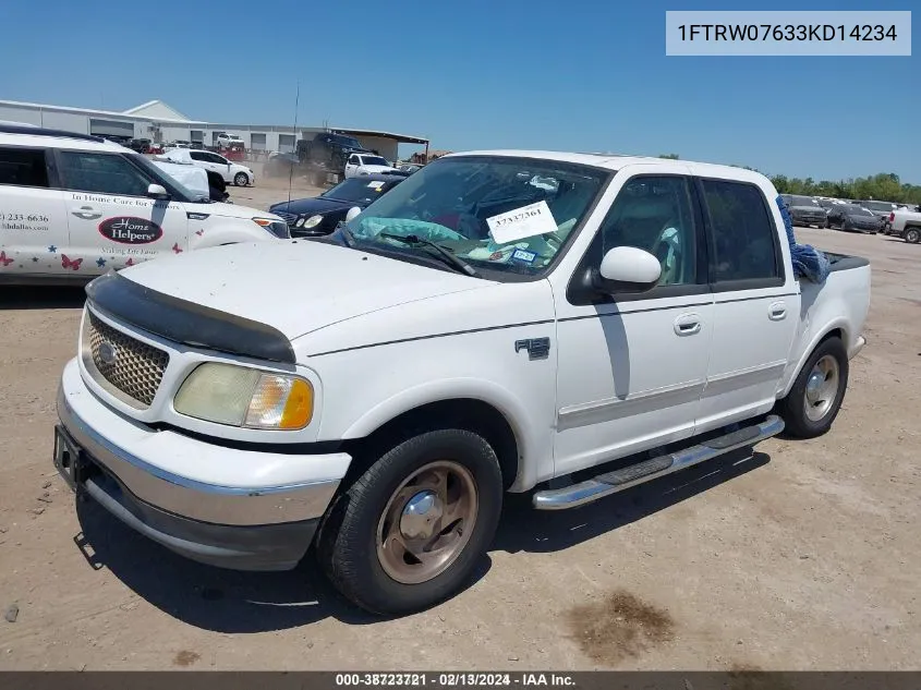 2003 Ford F-150 Lariat/Xlt VIN: 1FTRW07633KD14234 Lot: 38723721