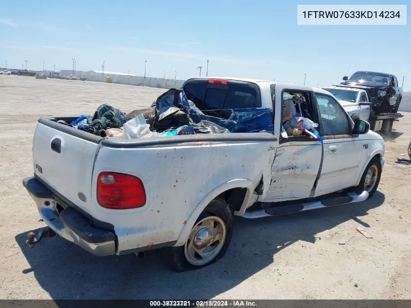 2003 Ford F-150 Lariat/Xlt VIN: 1FTRW07633KD14234 Lot: 38723721